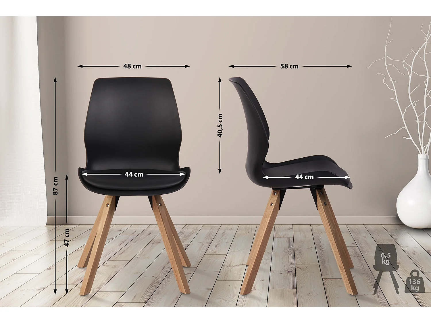 chaise salle à manger - Plastique - Noir - Luna