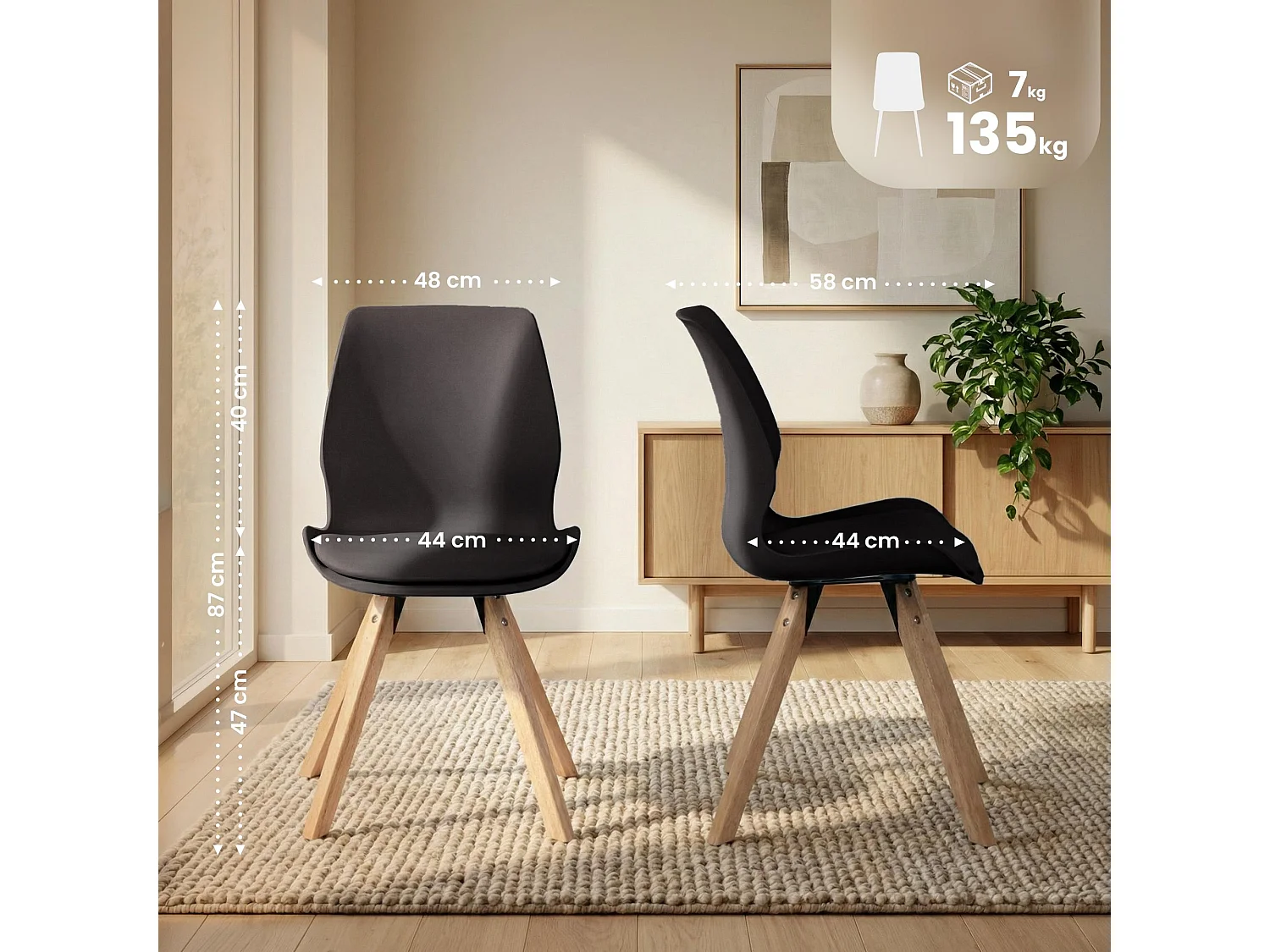 chaise salle à manger - Plastique - Noir - Luna