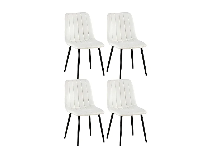 Lot de 4  chaise salle à manger - Velours - Blanc crème - Dijon
