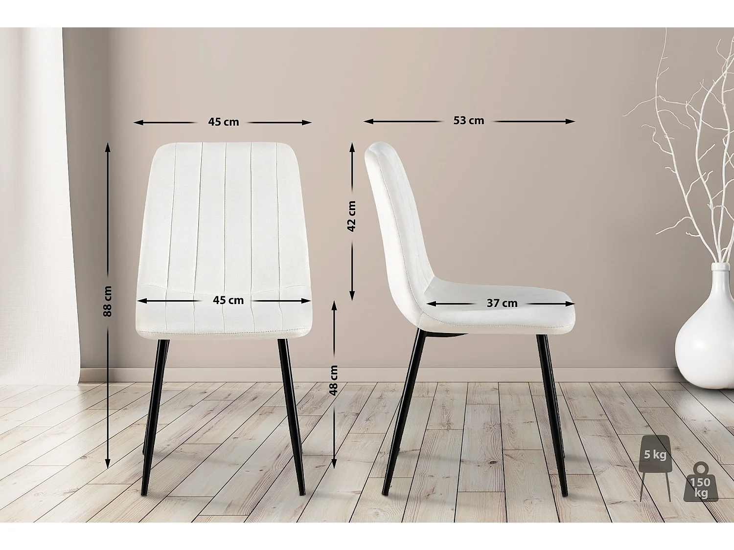 Lot de 4  chaise salle à manger - Velours - Blanc crème - Dijon