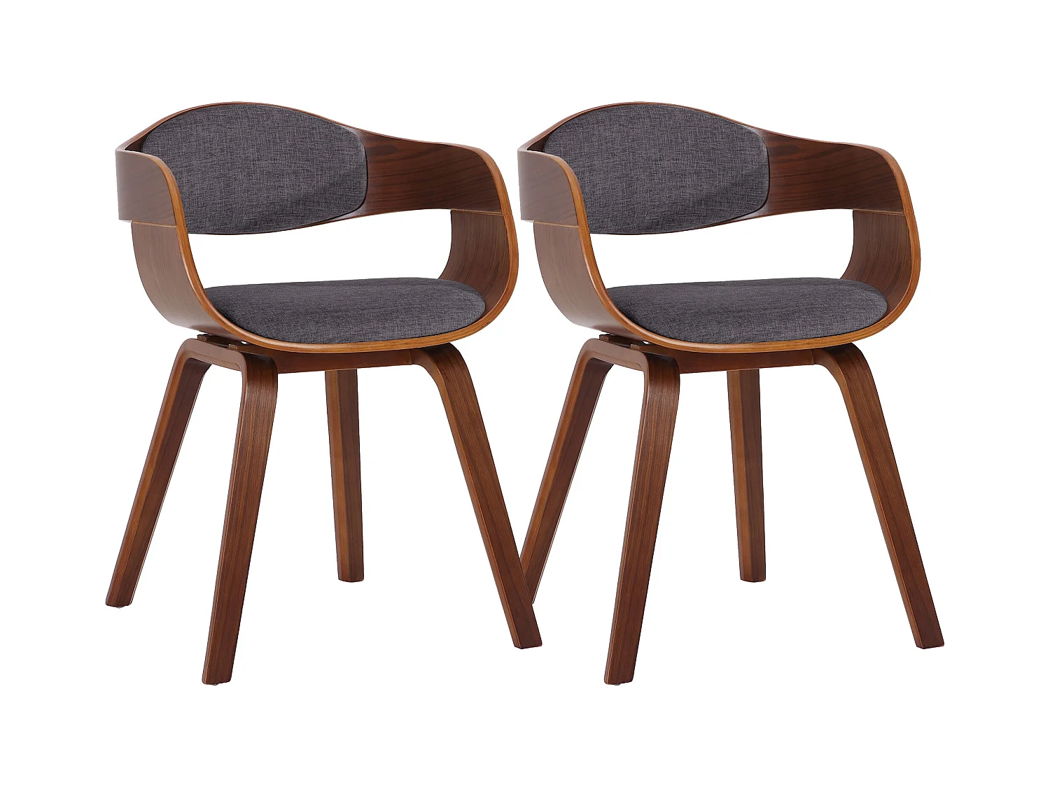 Lot de 2  chaises avec accoudoirs - Tissu - Noyer / Gris clair - Kingston