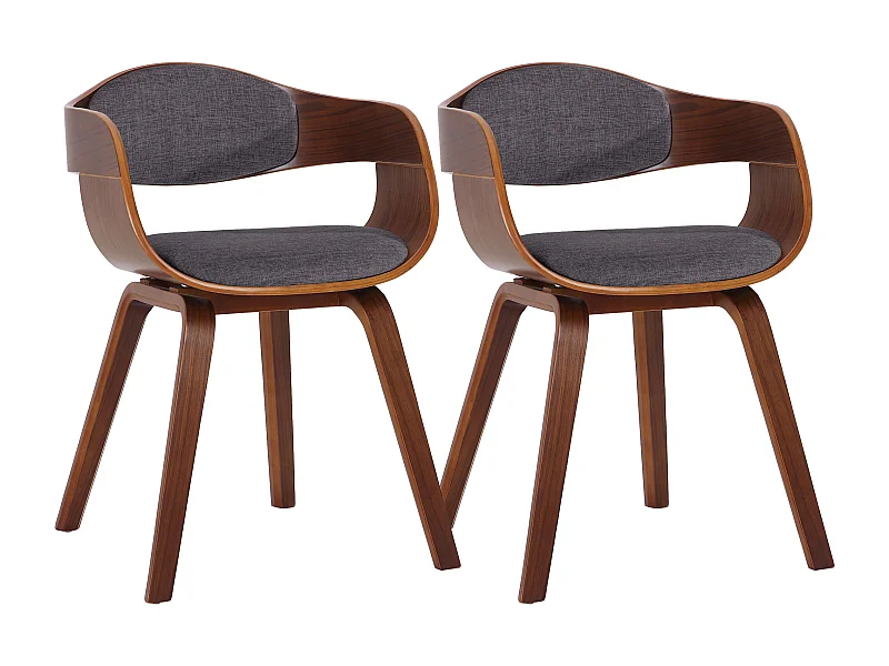 Lot de 2  chaises avec accoudoirs - Tissu - Noyer / Gris clair - Kingston