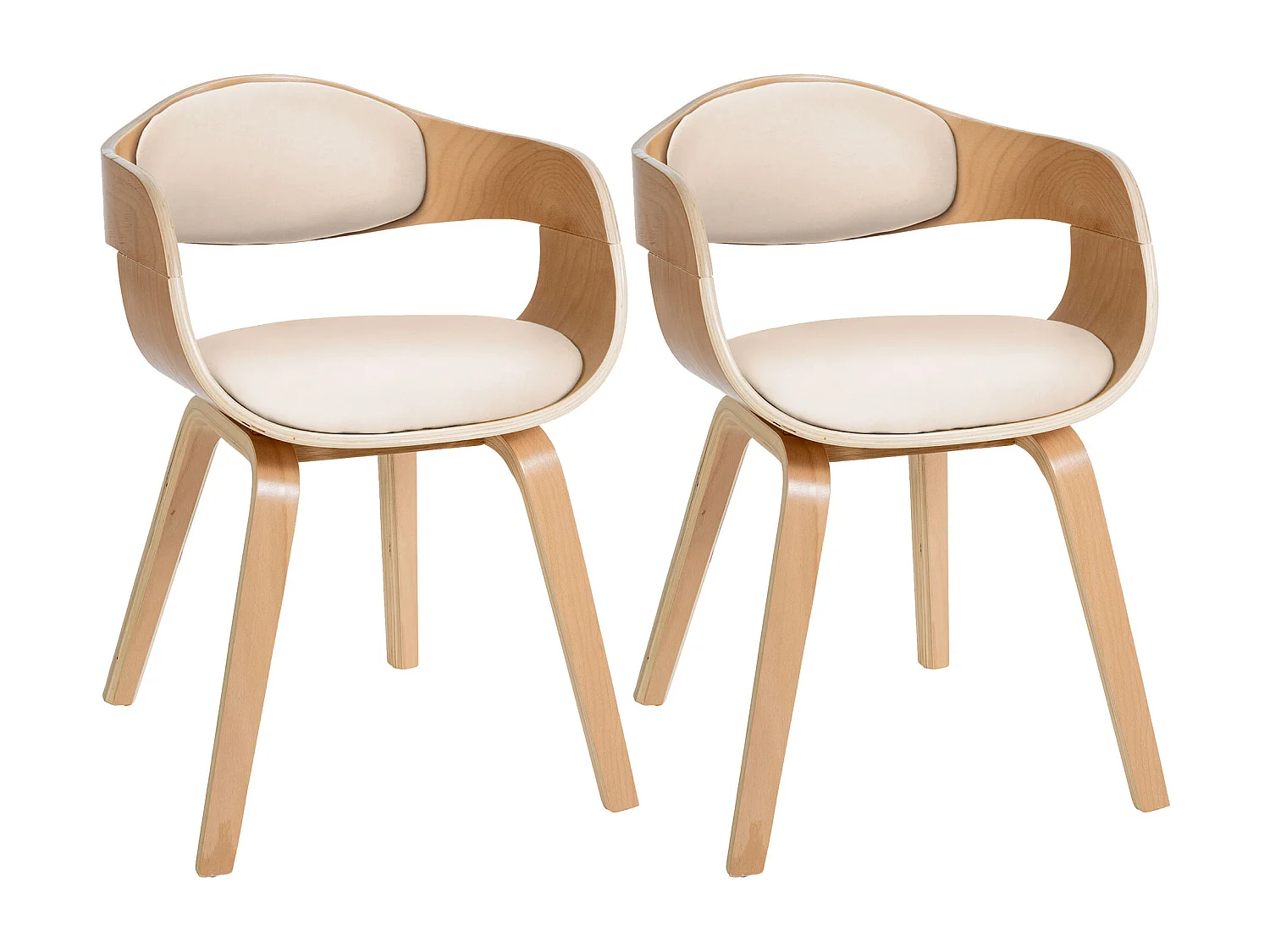 Lot de 2  chaises avec accoudoirs - Similicuir - Nature / Crème - Kingston