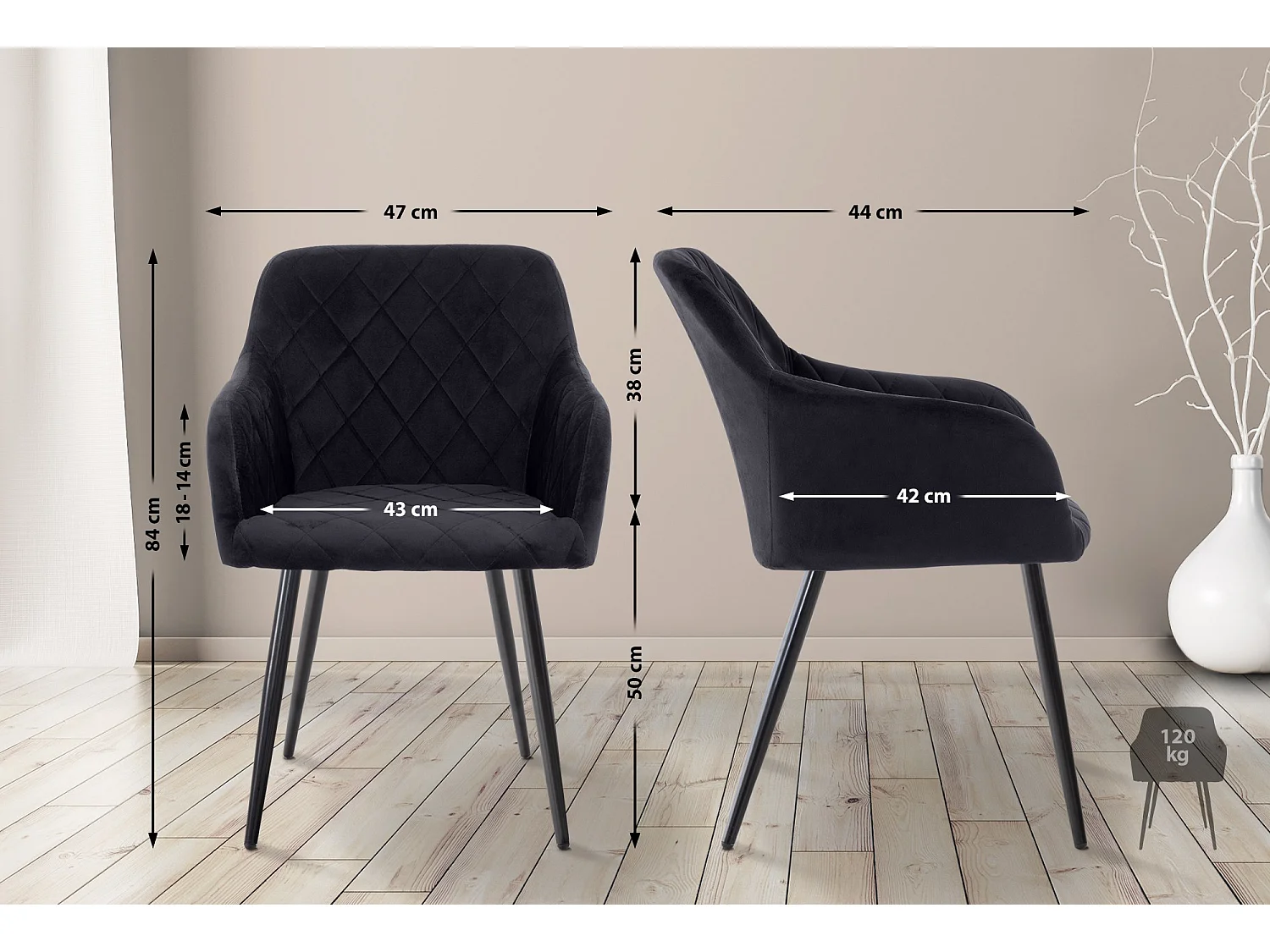 chaises avec accoudoirs - Velours - Noir - Shila