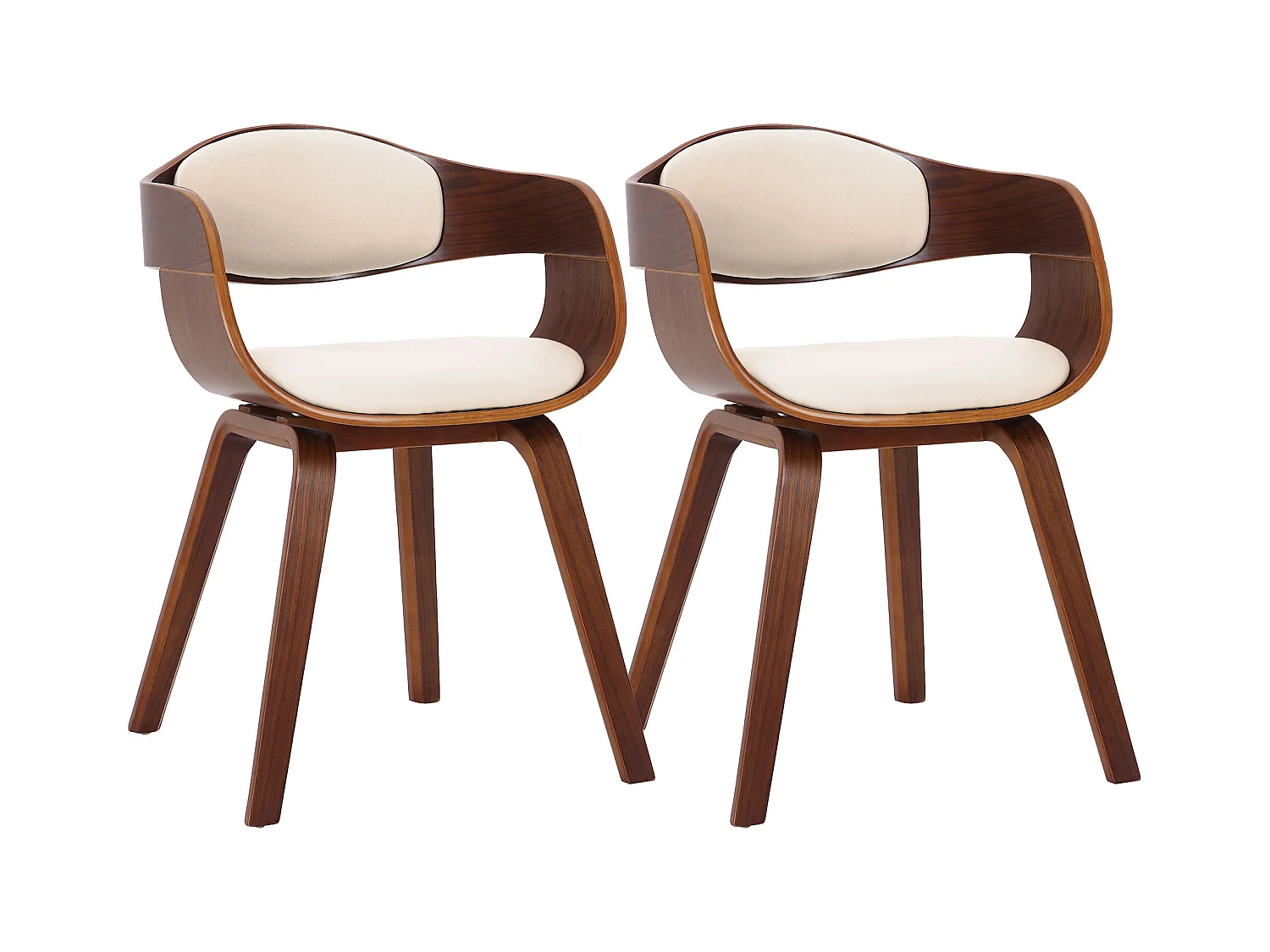 Lot de 2  chaises avec accoudoirs - Similicuir - Noyer / Crème - Kingston