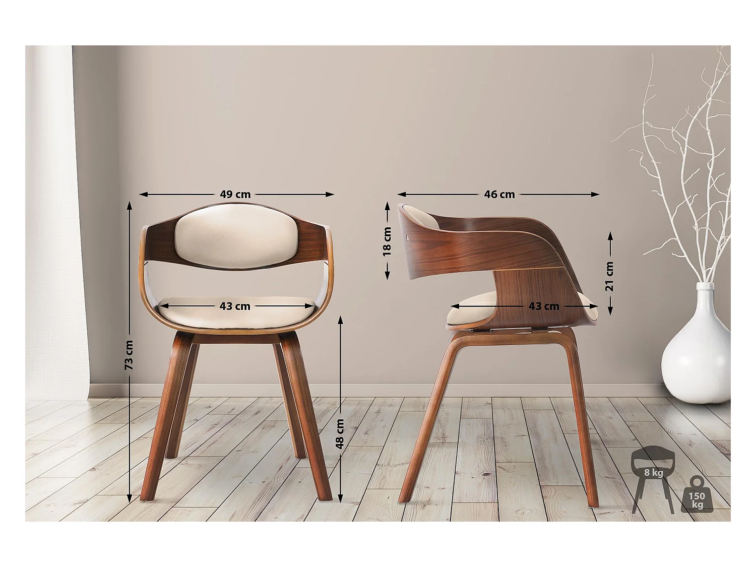 Set di 2  Sedia con braccioli - Finta pelle - Noce/crema - Kingston