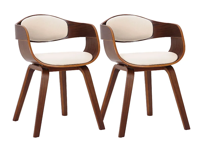 Set van 2  Stoel met armleuningen - Kunstleer - walnoot/creme - Kingston