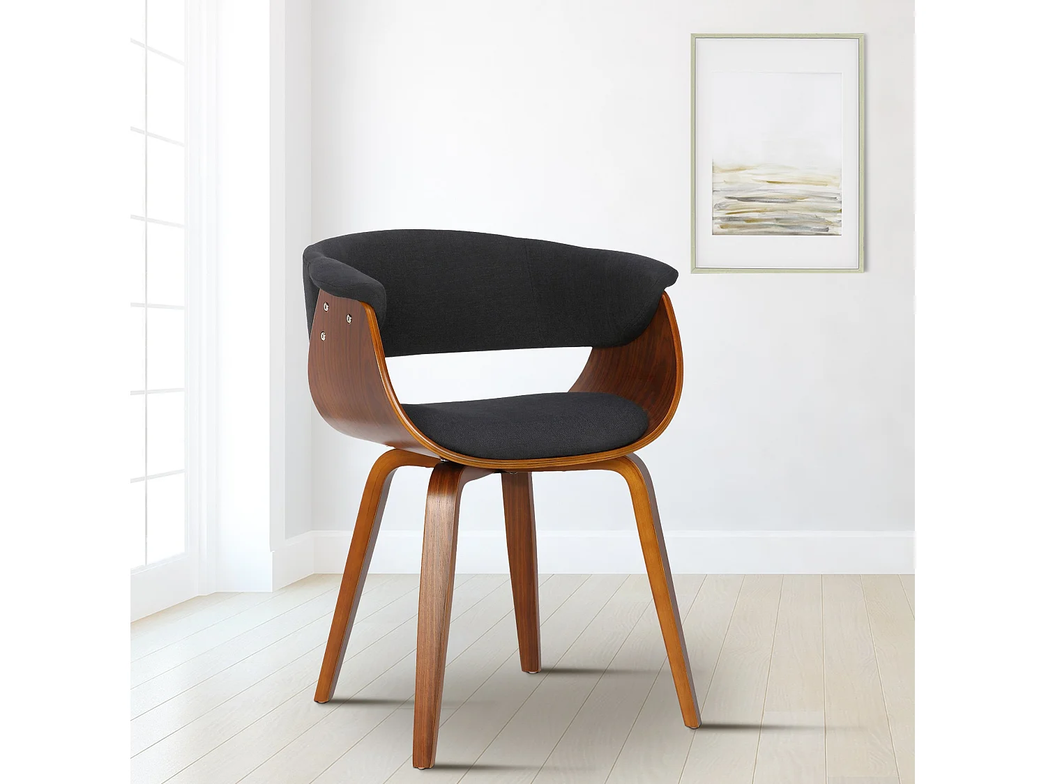 chaise salle à manger - Tissu & Noyer - Noir - Bruce