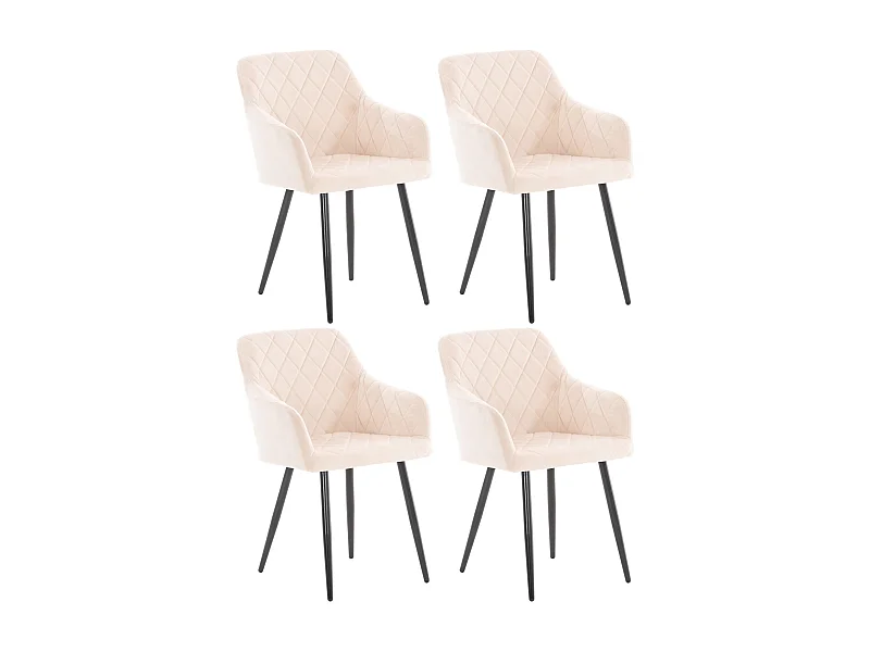 Lot de 4  chaises avec accoudoirs - Velours - Beige - Shila