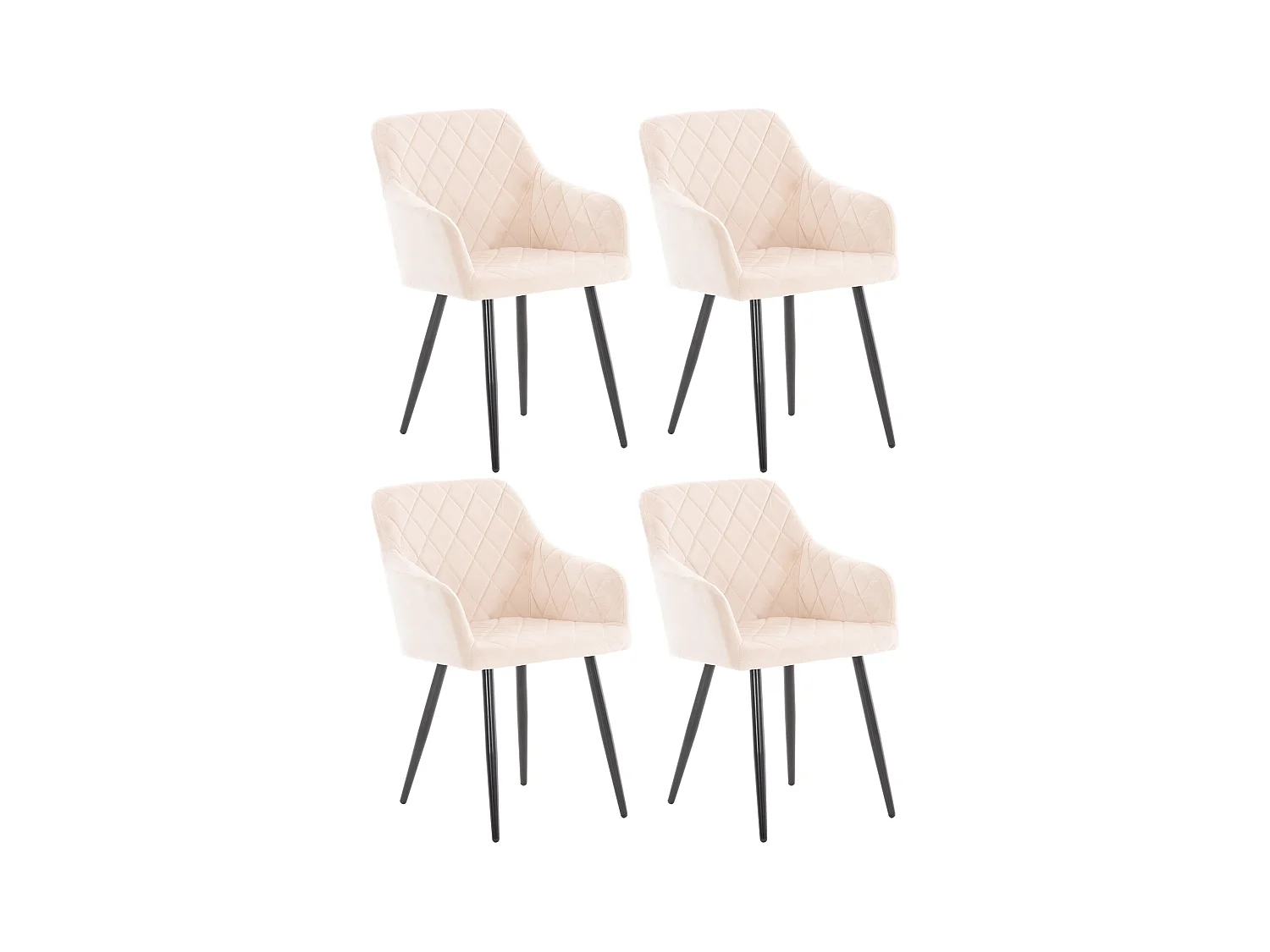 Lot de 4  chaises avec accoudoirs - Velours - Beige - Shila