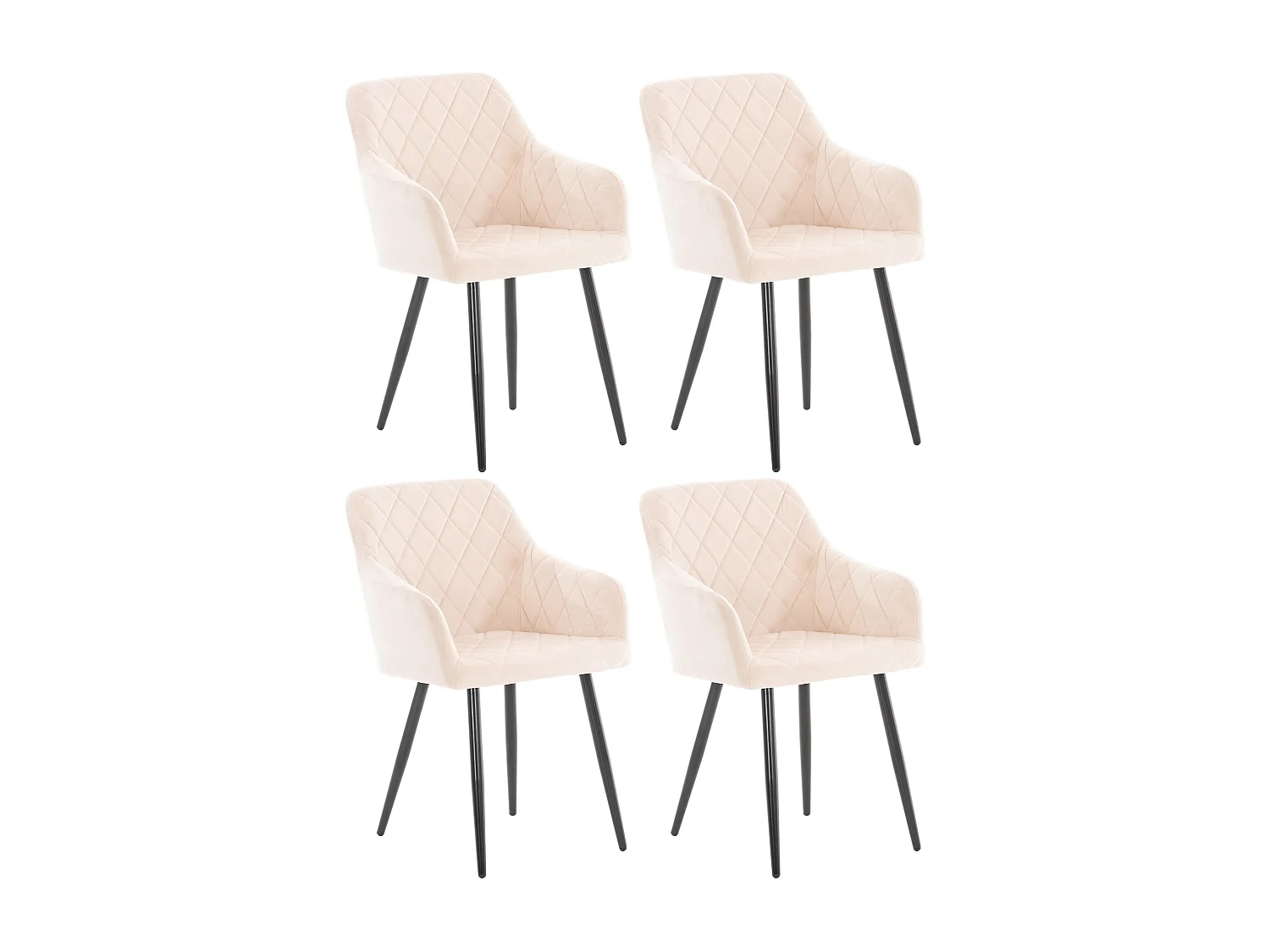 Lot de 4  chaises avec accoudoirs - Velours - Beige - Shila