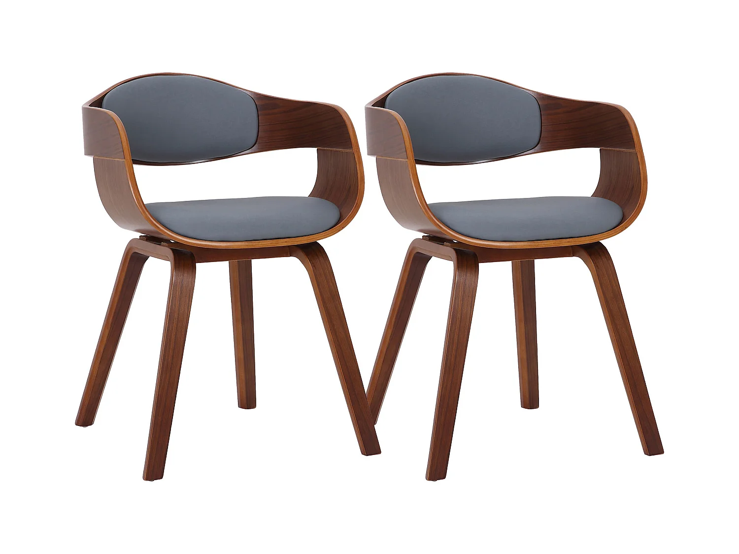 Lot de 2  chaises avec accoudoirs - Similicuir - Noyer / Gris - Kingston