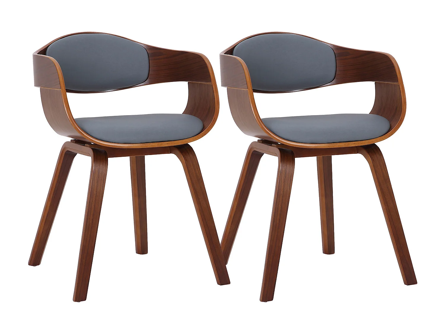 Lot de 2  chaises avec accoudoirs - Similicuir - Noyer / Gris - Kingston