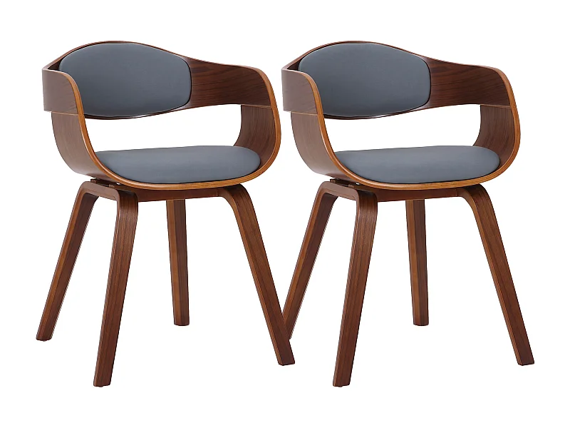 Lot de 2  chaises avec accoudoirs - Similicuir - Noyer / Gris - Kingston