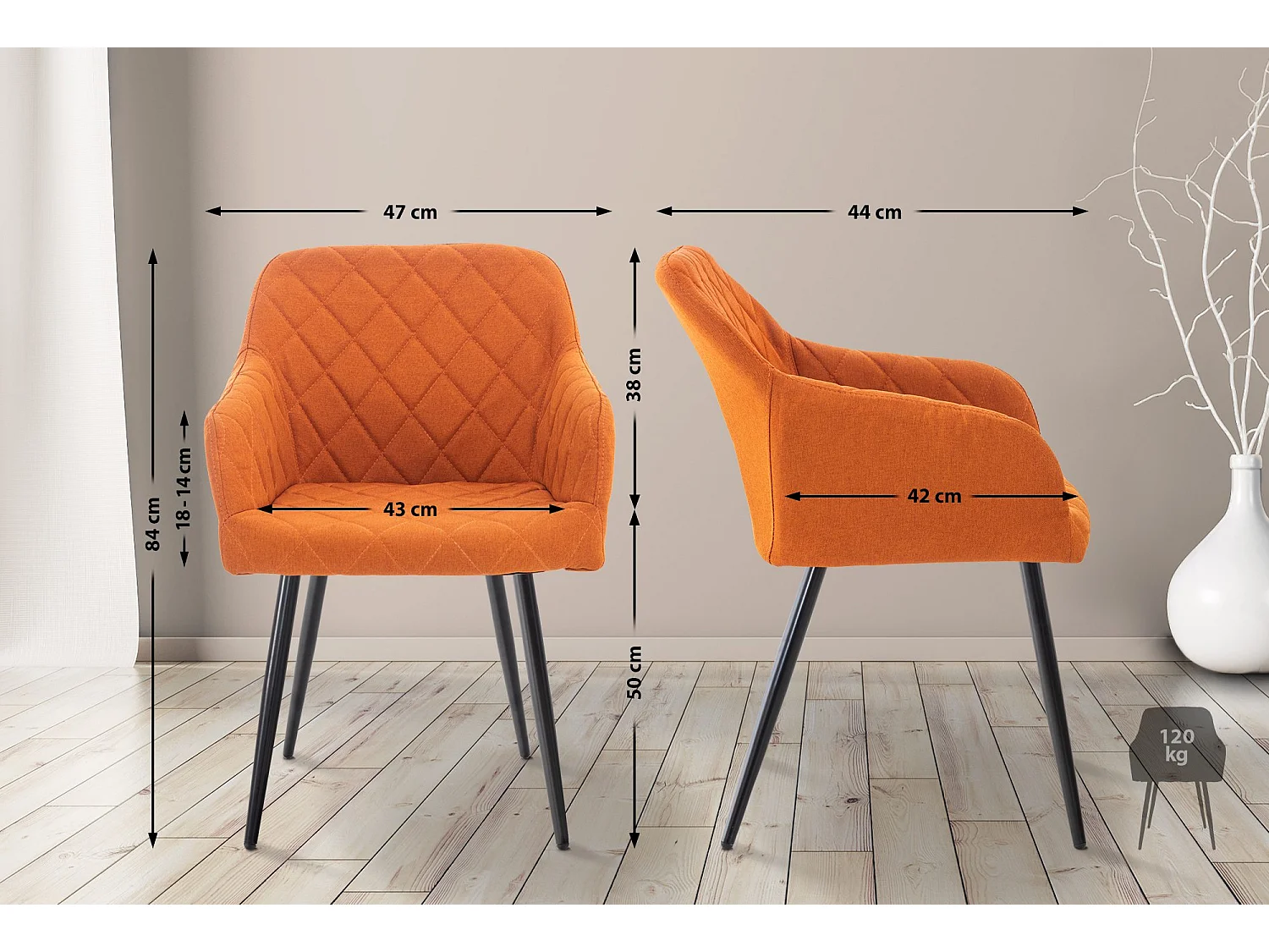 chaises avec accoudoirs - Tissu - Orange - Shila
