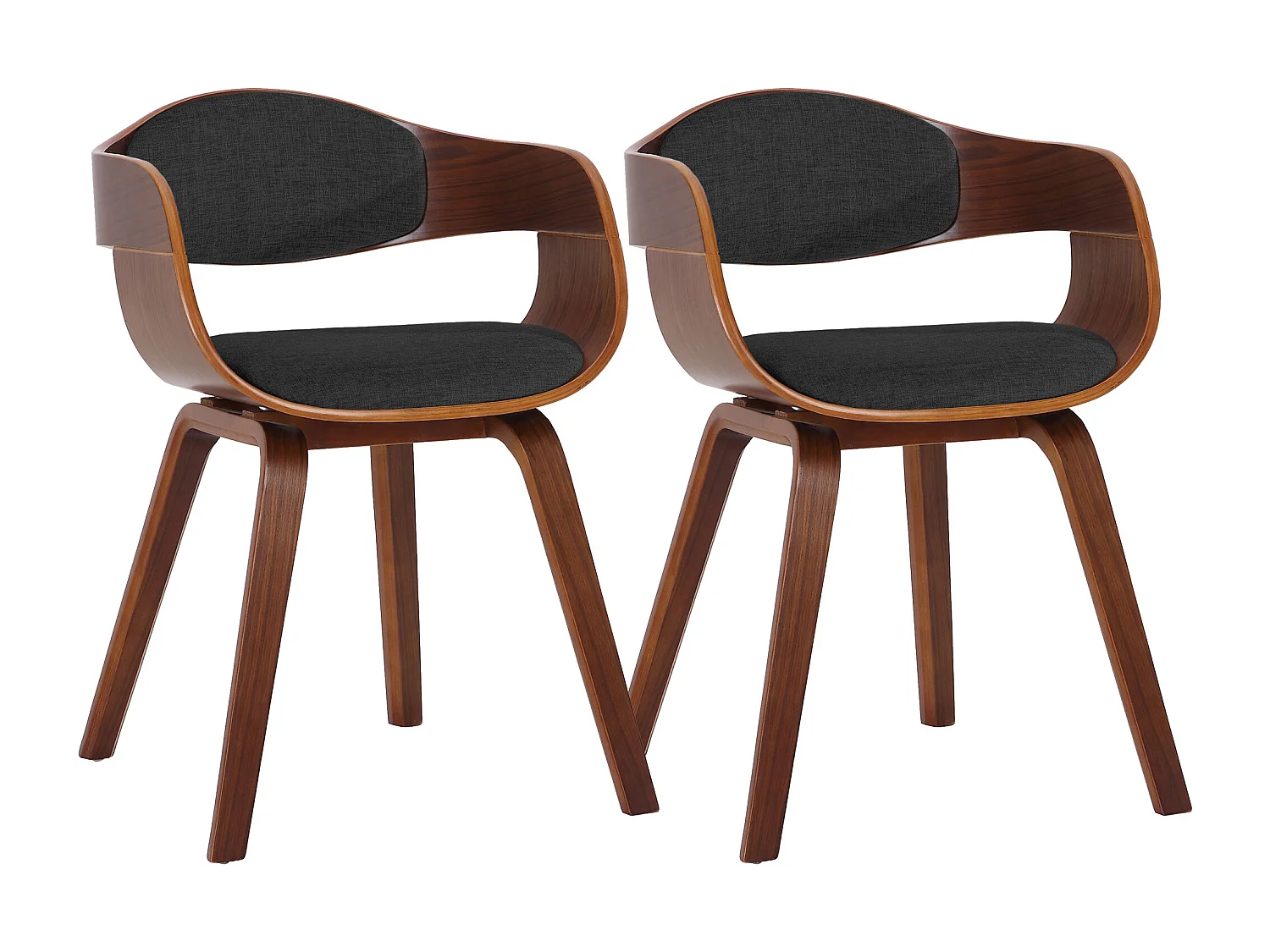 Lot de 2  chaises avec accoudoirs - Tissu - Noyer / Gris foncé - Kingston