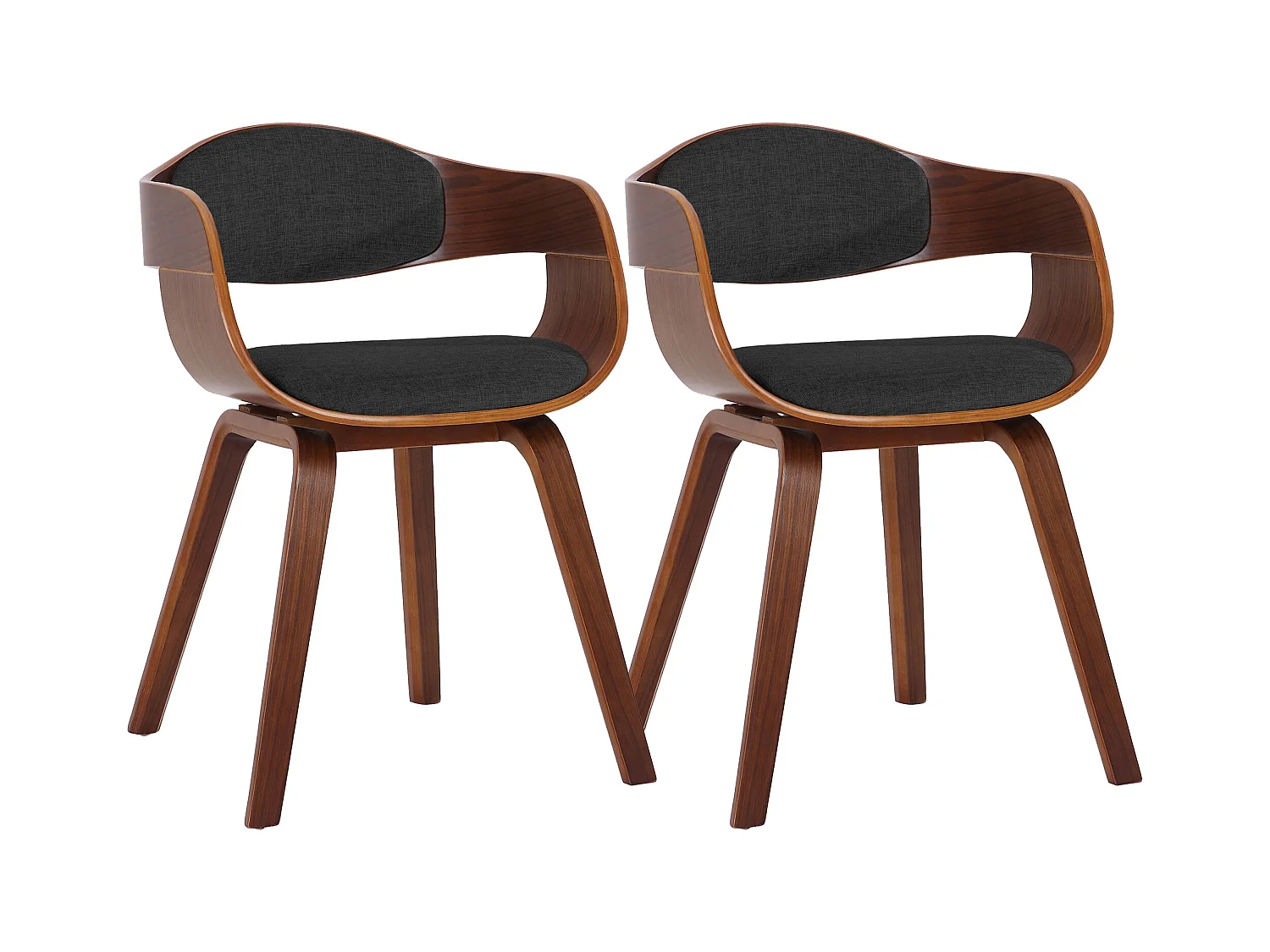 Lot de 2  chaises avec accoudoirs - Tissu - Noyer / Gris foncé - Kingston