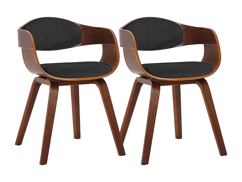 Lot de 2  chaises avec accoudoirs - Tissu - Noyer / Gris foncé - Kingston