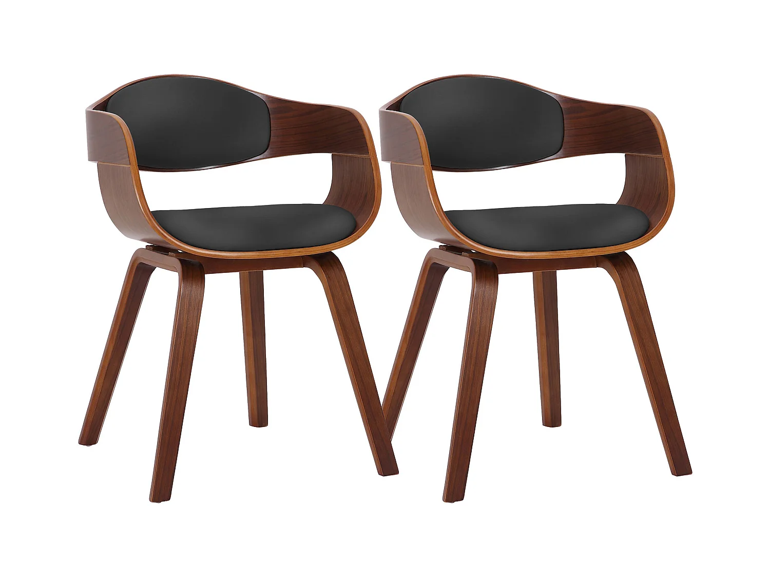 Lot de 2  chaises avec accoudoirs - Similicuir - Noyer / Noir - Kingston