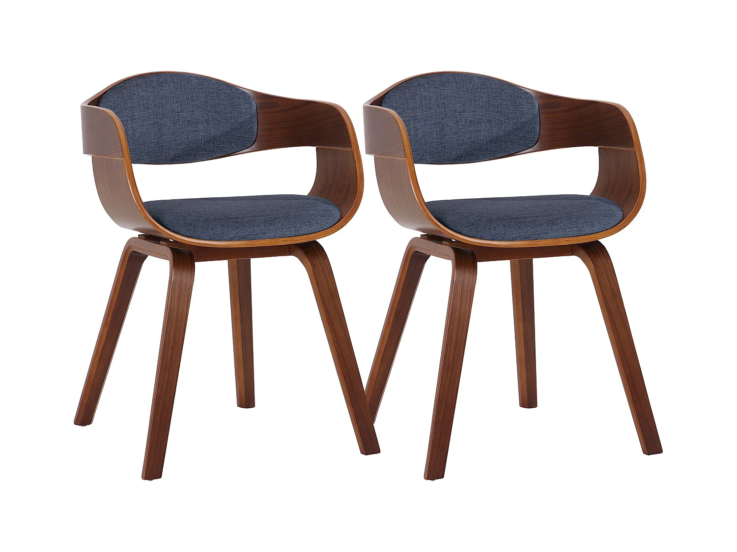 Lot de 2  chaises avec accoudoirs - Tissu - Noyer / Bleu - Kingston