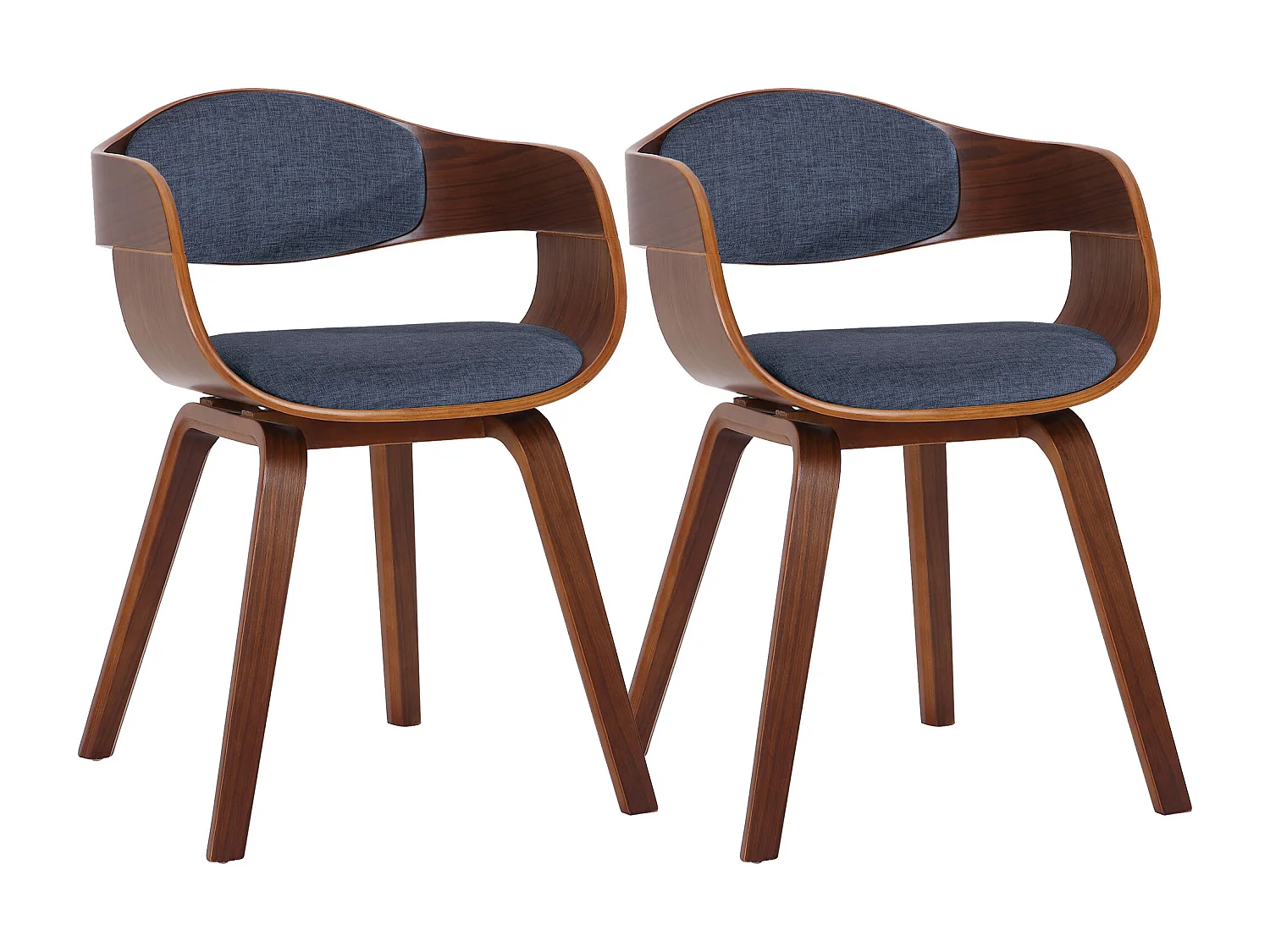 Lot de 2  chaises avec accoudoirs - Tissu - Noyer / Bleu - Kingston