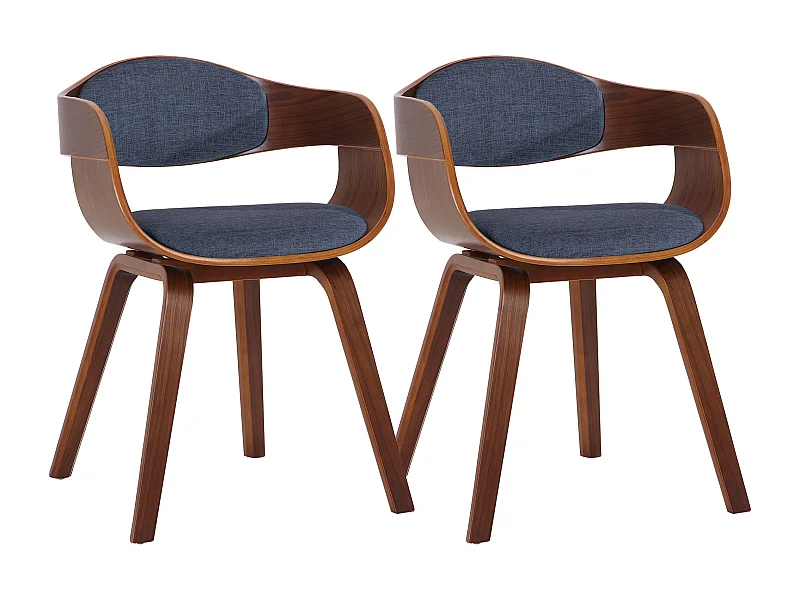 Lot de 2  chaises avec accoudoirs - Tissu - Noyer / Bleu - Kingston