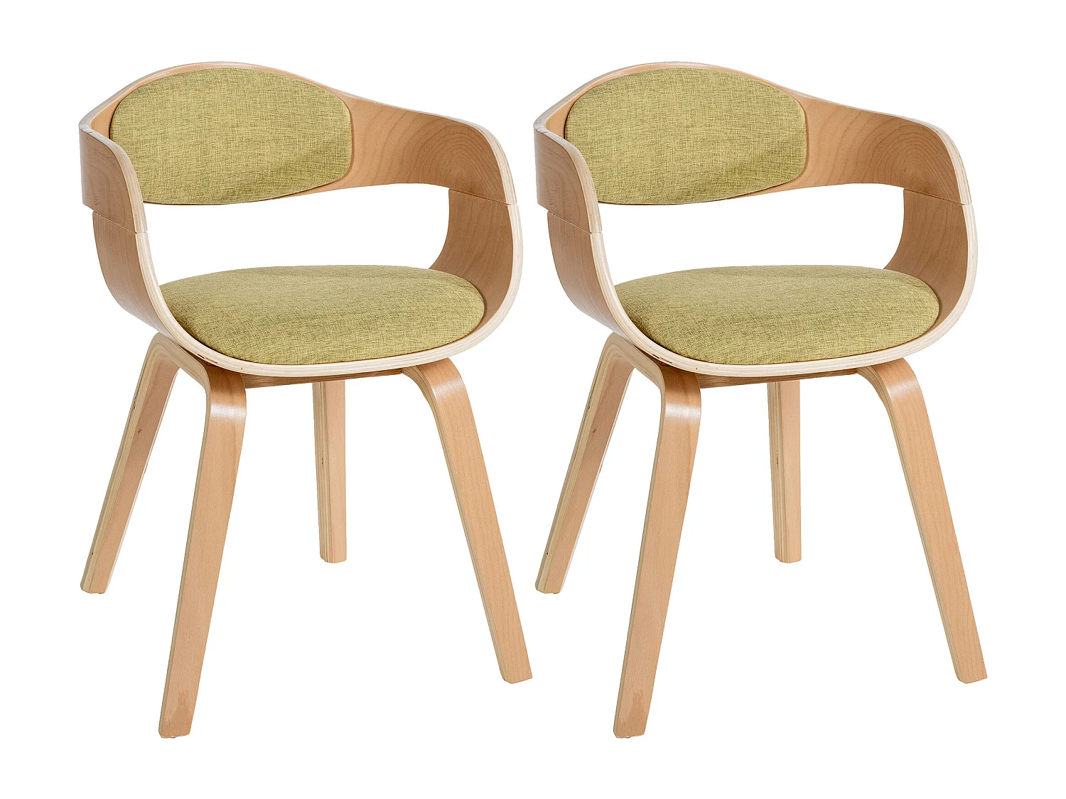 Lot de 2  chaises avec accoudoirs - Tissu - Nature / Vert clair - Kingston
