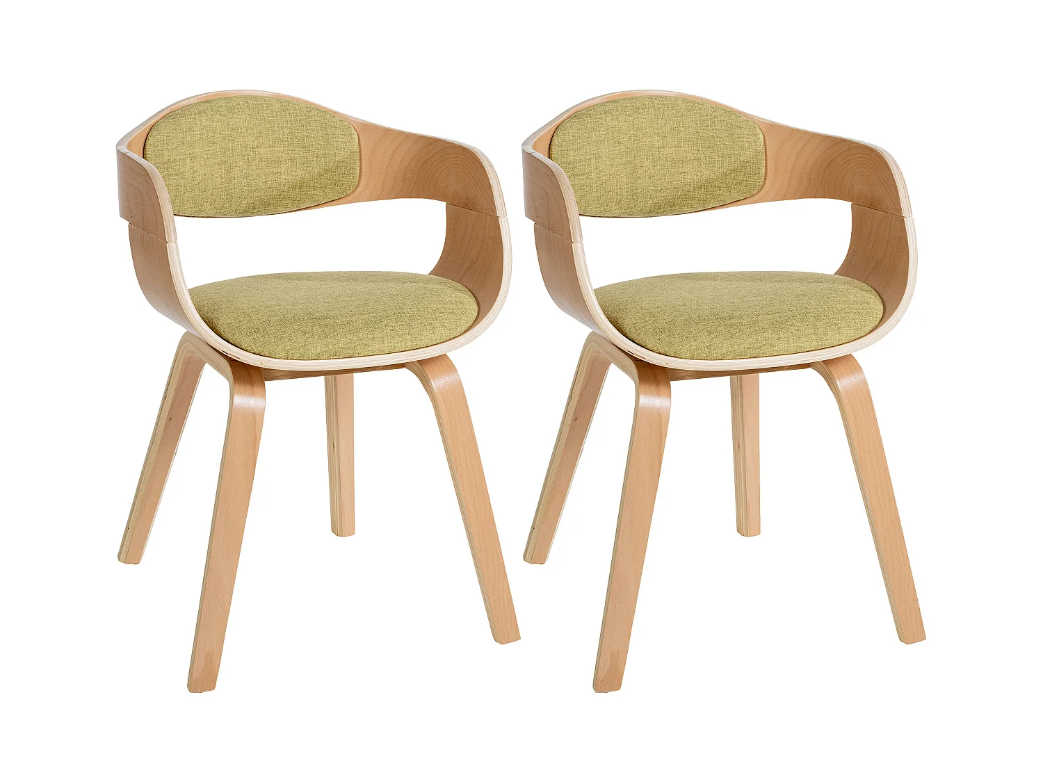 Lot de 2  chaises avec accoudoirs - Tissu - Nature / Vert clair - Kingston
