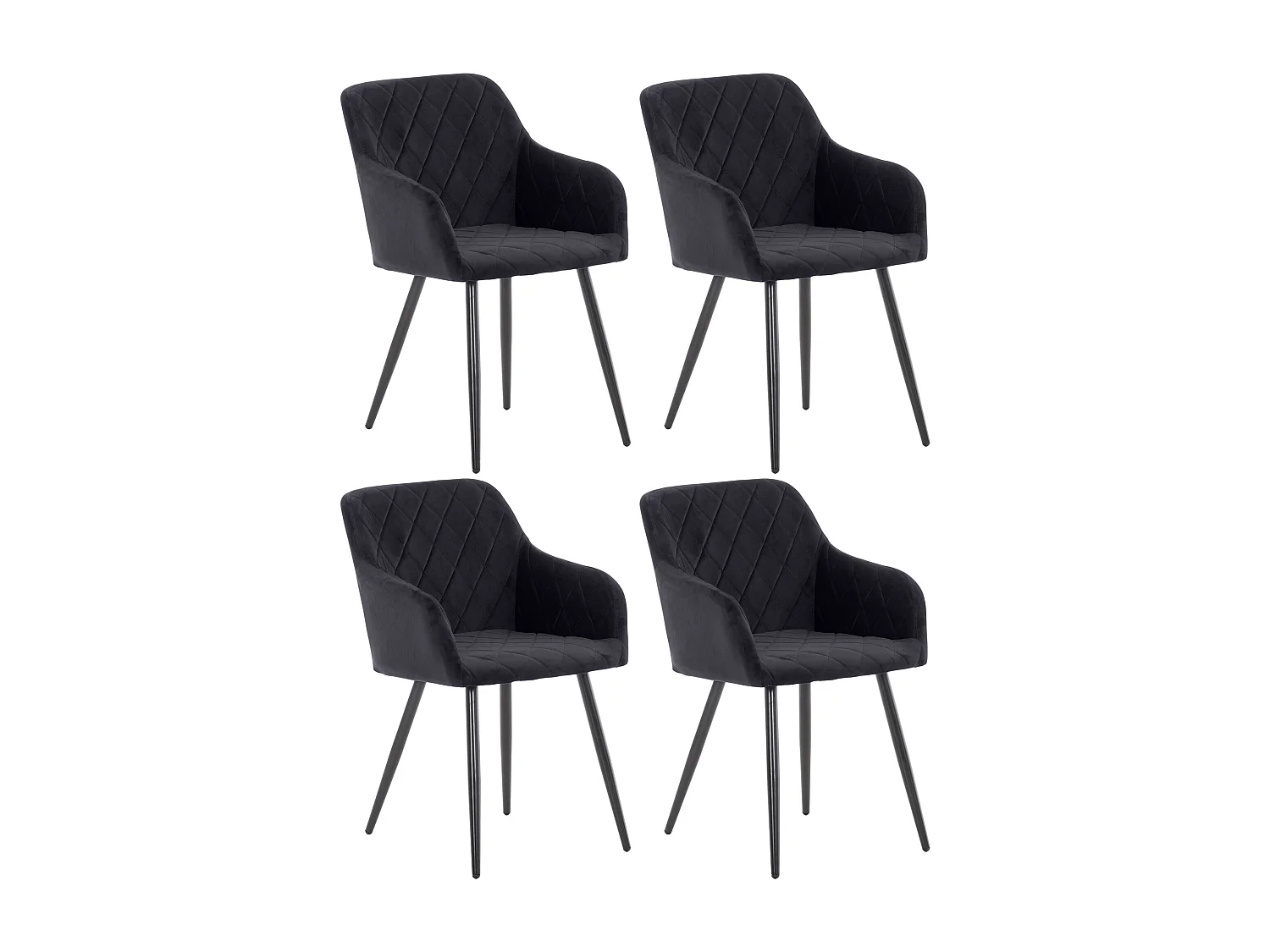 Lot de 4  chaises avec accoudoirs - Velours - Noir - Shila