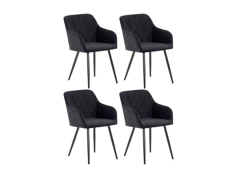 Lot de 4  chaises avec accoudoirs - Velours - Noir - Shila