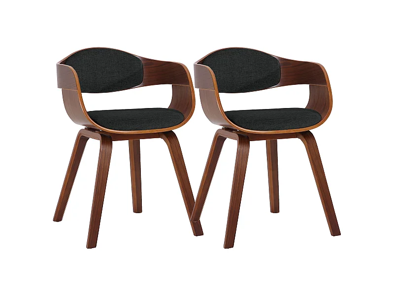 Lot de 2  chaises avec accoudoirs - Tissu - Noyer / Noir - Kingston