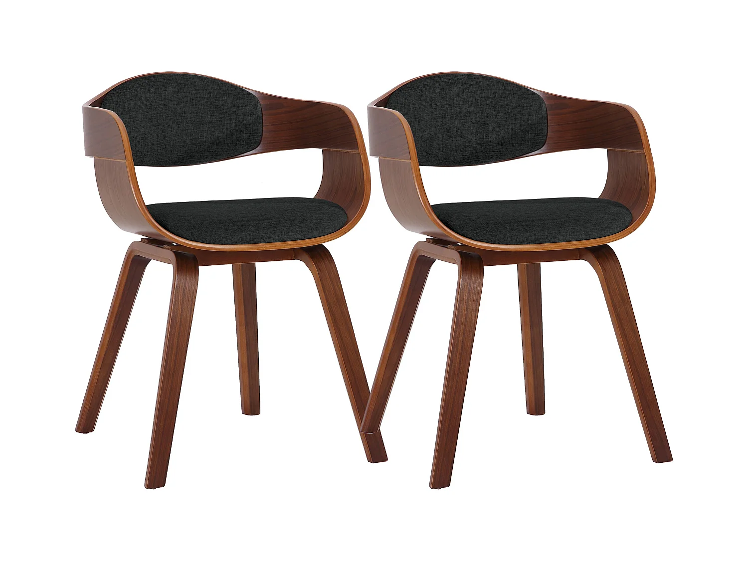 Lot de 2  chaises avec accoudoirs - Tissu - Noyer / Noir - Kingston