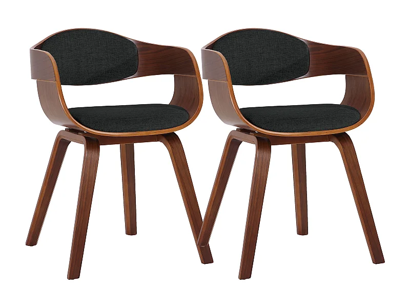 Lot de 2  chaises avec accoudoirs - Tissu - Noyer / Noir - Kingston