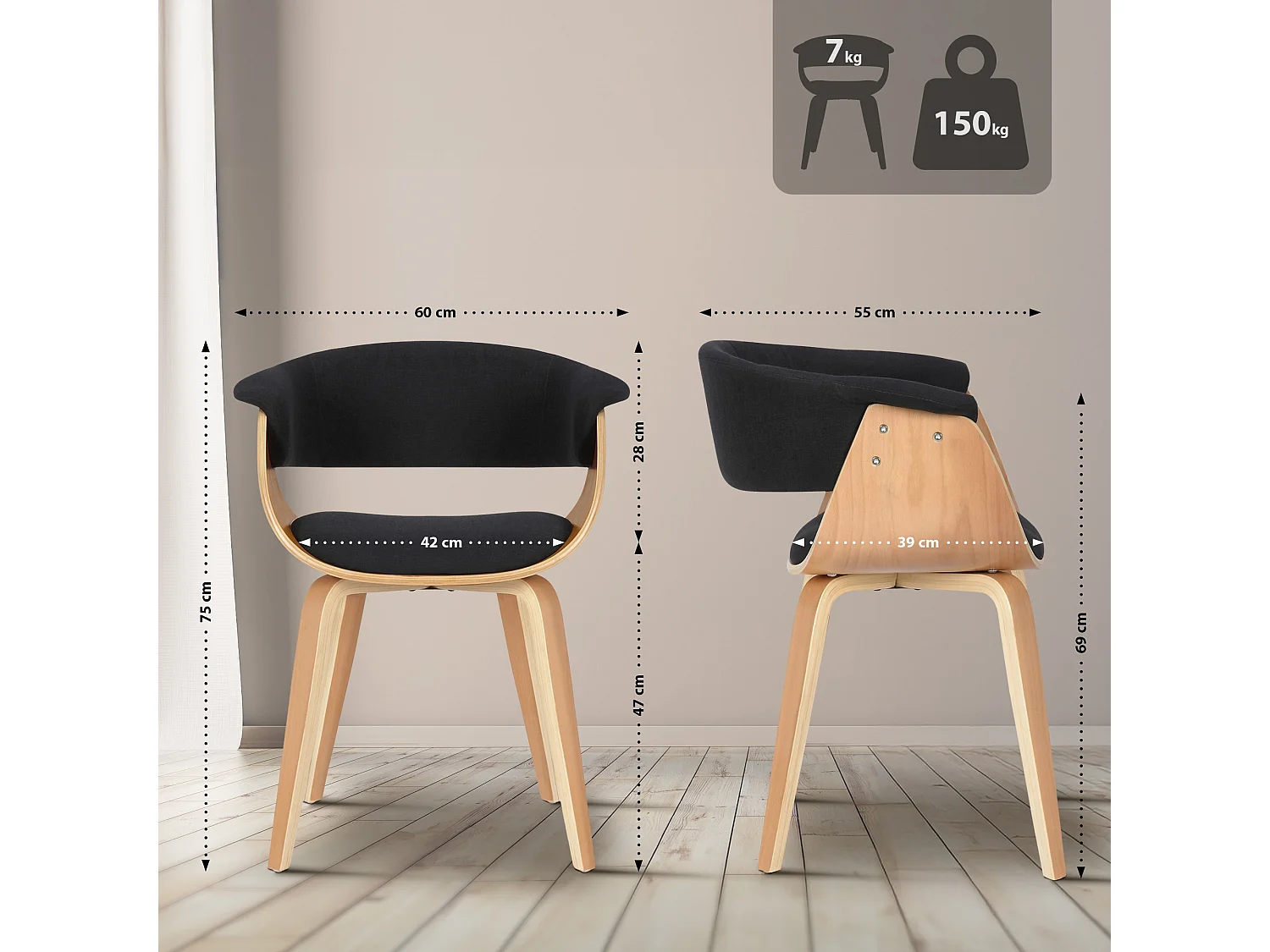 chaise salle à manger - Tissu & Nature - Noir - Bruce