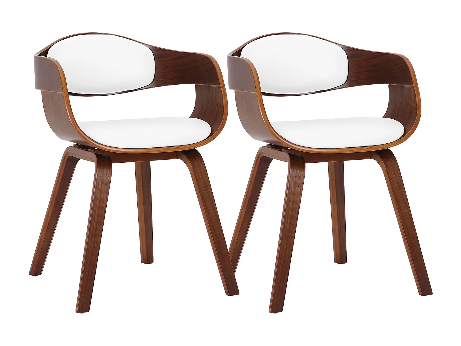 Lot de 2  chaises avec accoudoirs - Similicuir - Noyer / Blanc - Kingston