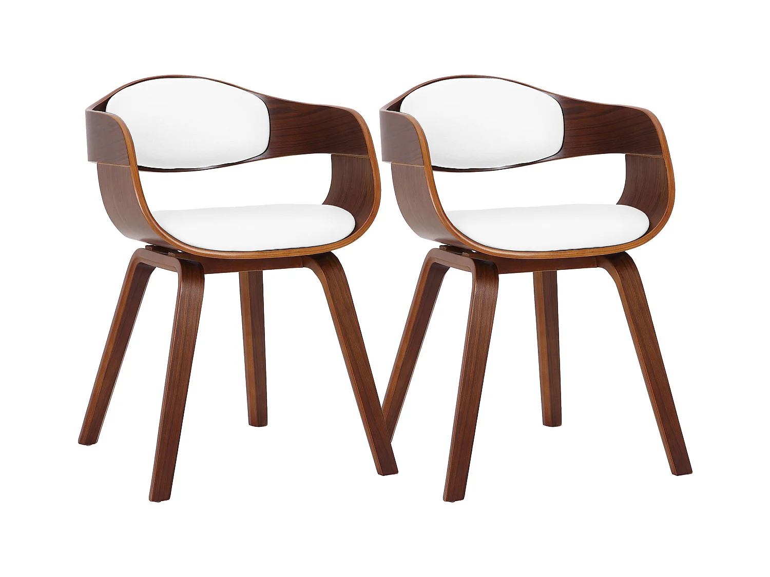 Lot de 2  chaises avec accoudoirs - Similicuir - Noyer / Blanc - Kingston
