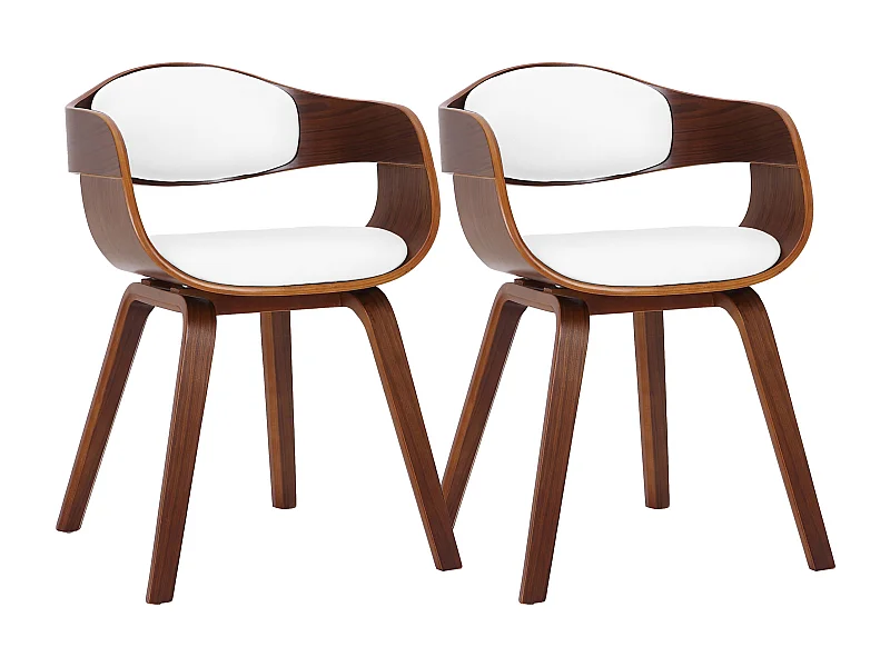 Lot de 2  chaises avec accoudoirs - Similicuir - Noyer / Blanc - Kingston