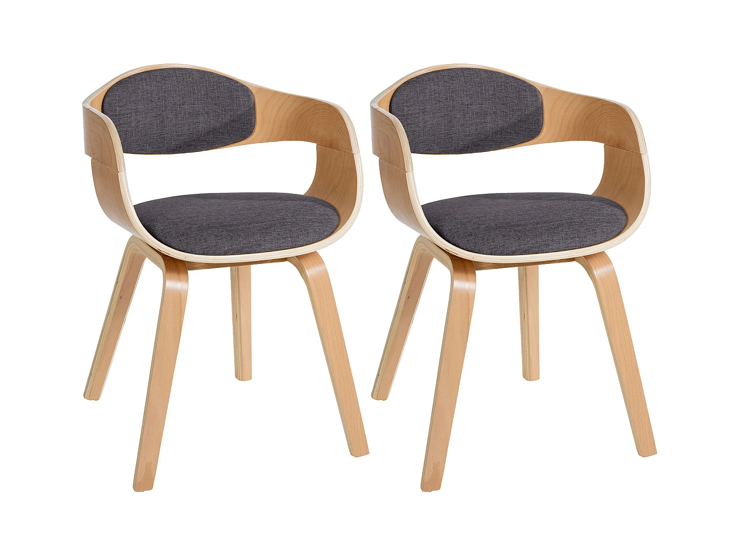 Lot de 2  chaises avec accoudoirs - Tissu - Nature / Gris clair - Kingston