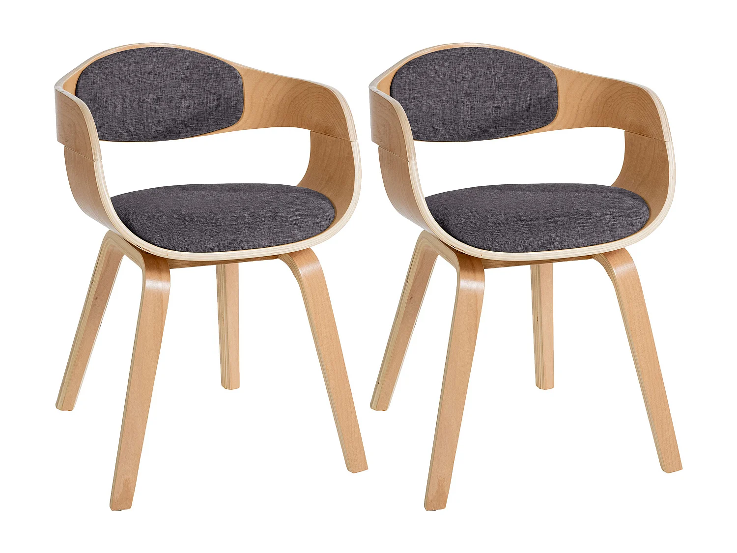 Lot de 2  chaises avec accoudoirs - Tissu - Nature / Gris clair - Kingston