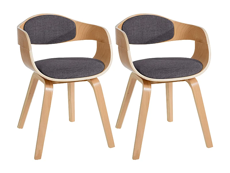 Lot de 2  chaises avec accoudoirs - Tissu - Nature / Gris clair - Kingston