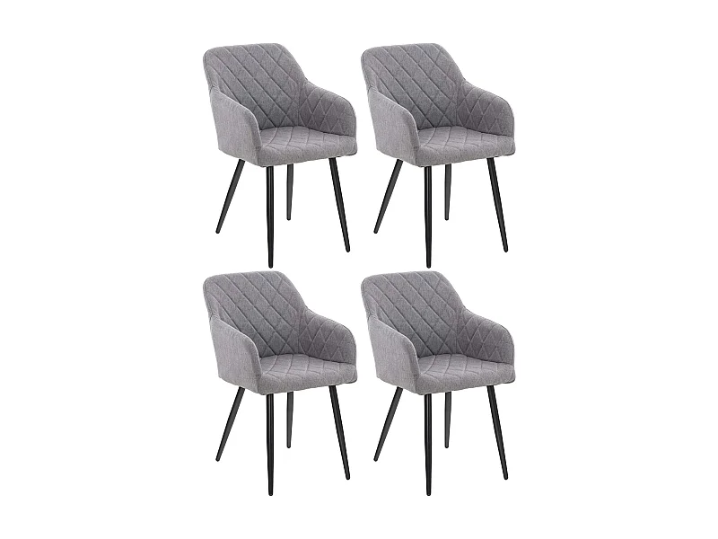 Lot de 4  chaises avec accoudoirs - Tissu - Gris - Shila
