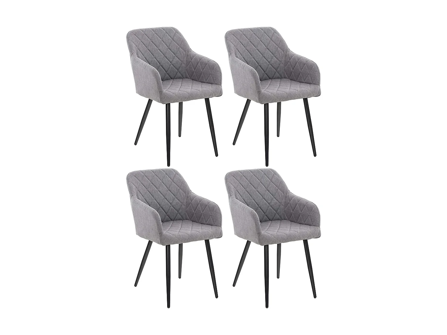 Lot de 4  chaises avec accoudoirs - Tissu - Gris - Shila