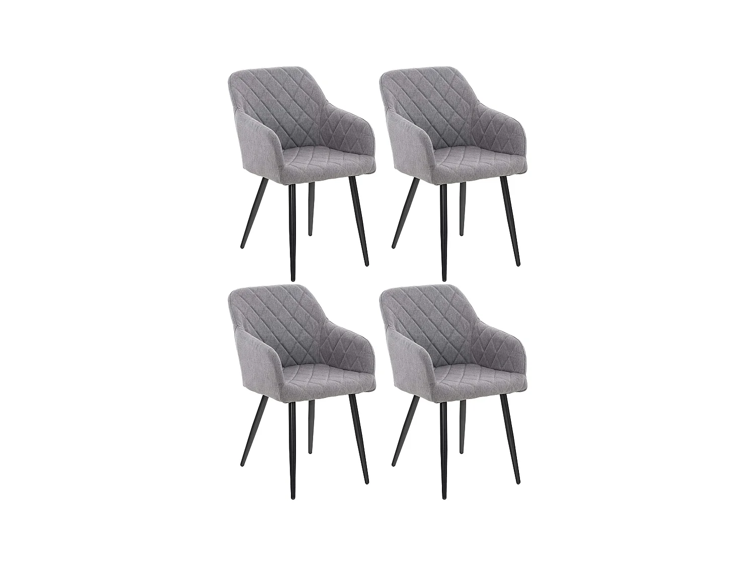 Lot de 4  chaises avec accoudoirs - Tissu - Gris - Shila