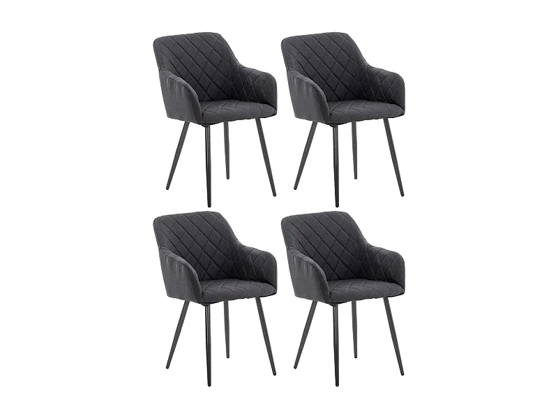 Lot de 4  chaises avec accoudoirs - Tissu - Noir - Shila