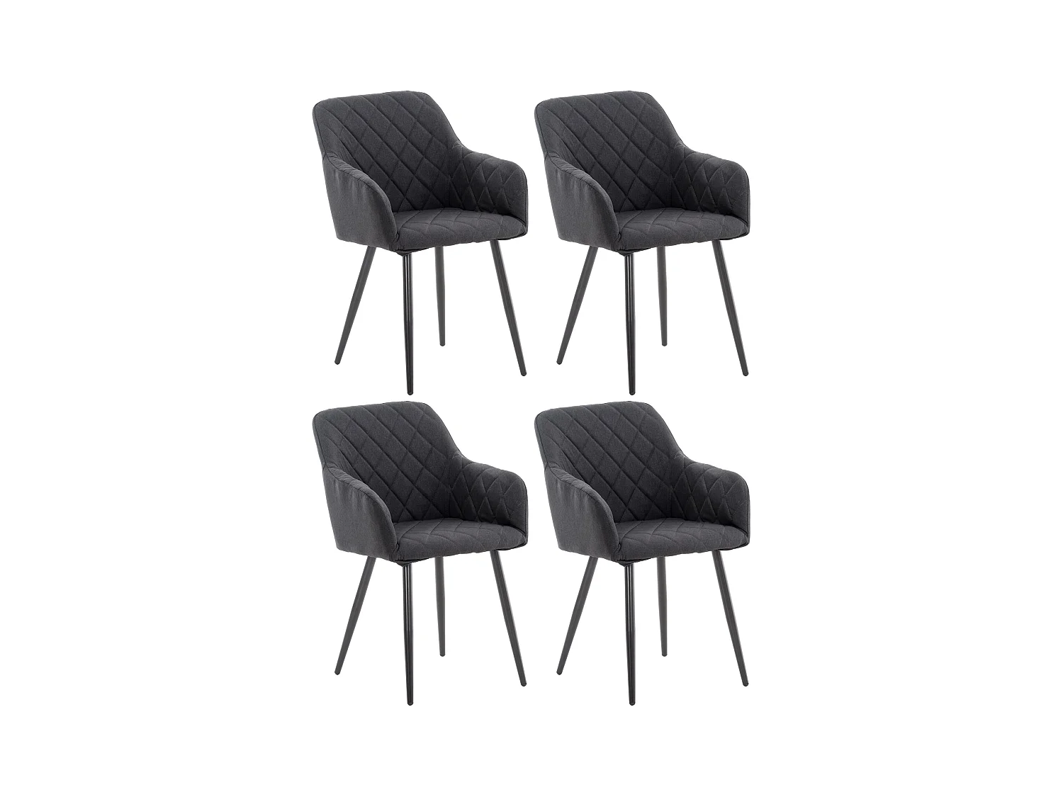Lot de 4  chaises avec accoudoirs - Tissu - Noir - Shila