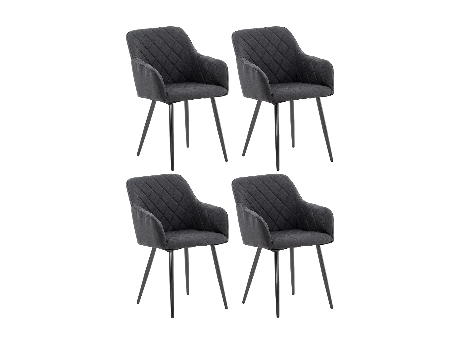 Lot de 4  chaises avec accoudoirs - Tissu - Noir - Shila