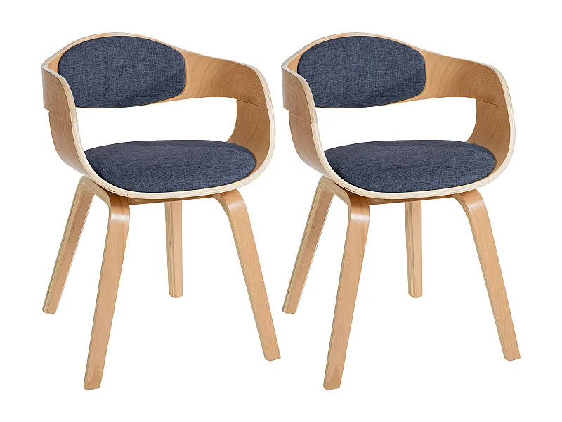 Lot de 2  chaises avec accoudoirs - Tissu - Nature / Bleu - Kingston