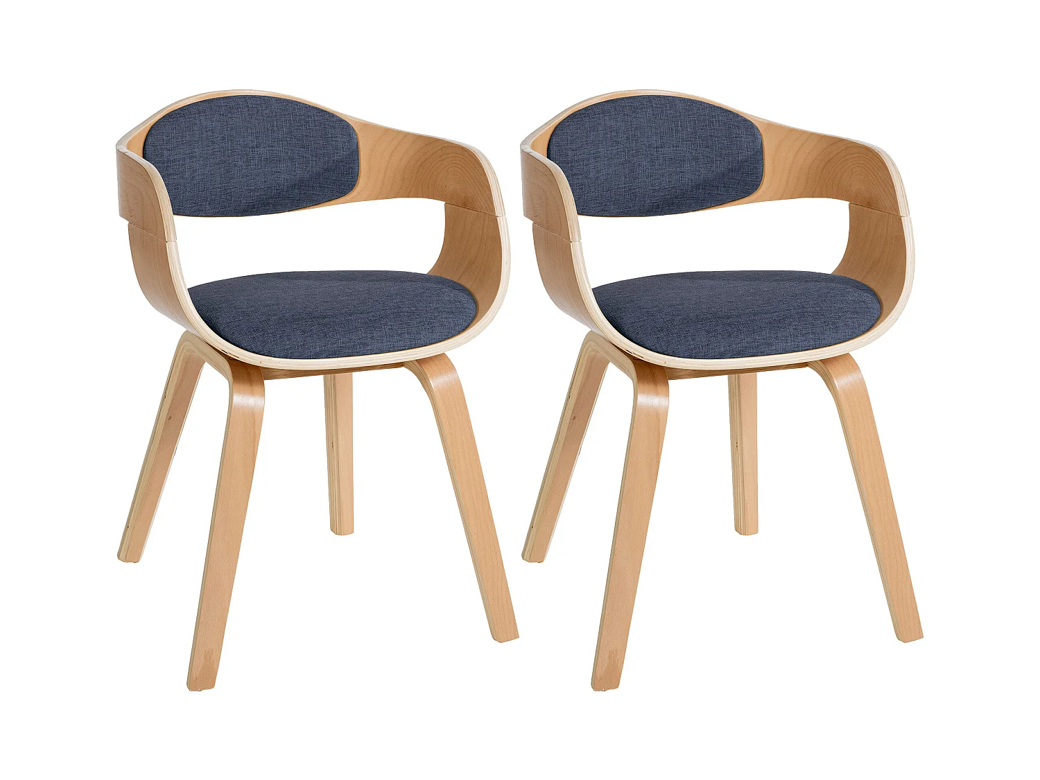 Lot de 2  chaises avec accoudoirs - Tissu - Nature / Bleu - Kingston
