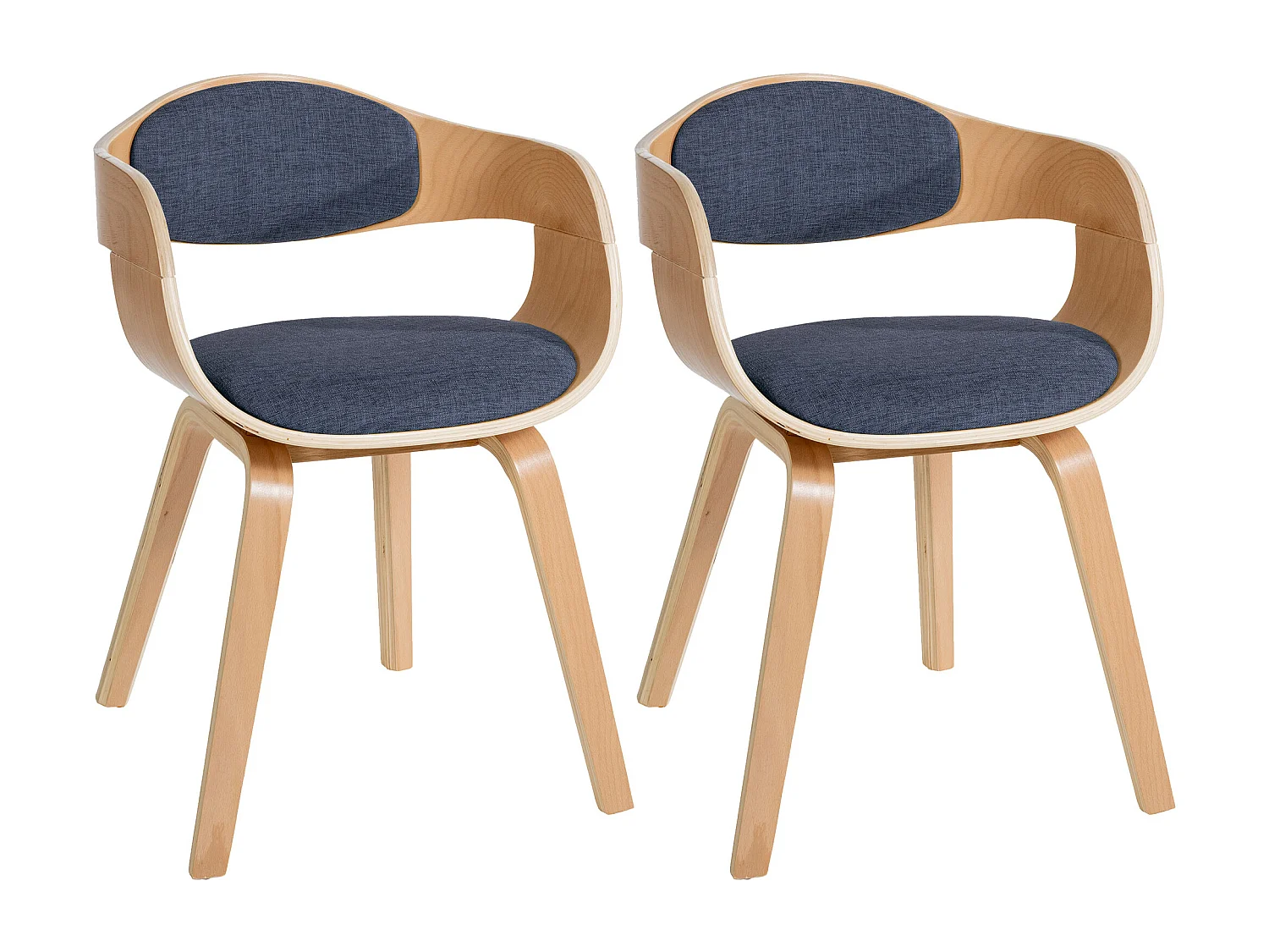 Lot de 2  chaises avec accoudoirs - Tissu - Nature / Bleu - Kingston