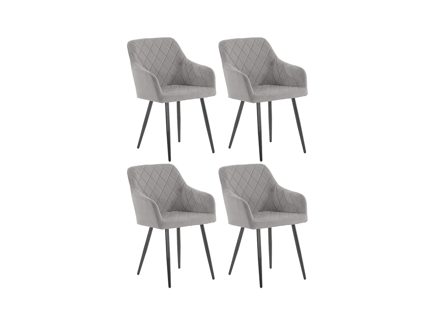 Lot de 4  chaises avec accoudoirs - Velours - Gris - Shila